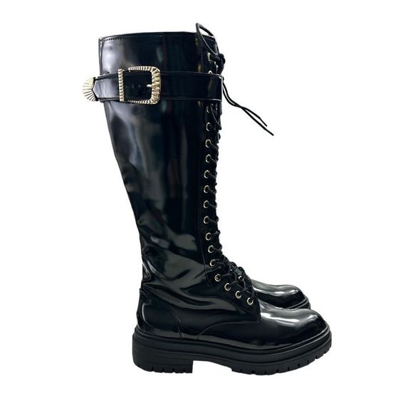 NWT GB Sky-Scraper Vegan Patent Lug Sole Platform Lace-Up Tall Boots 9.5… - Picture 1 of 10